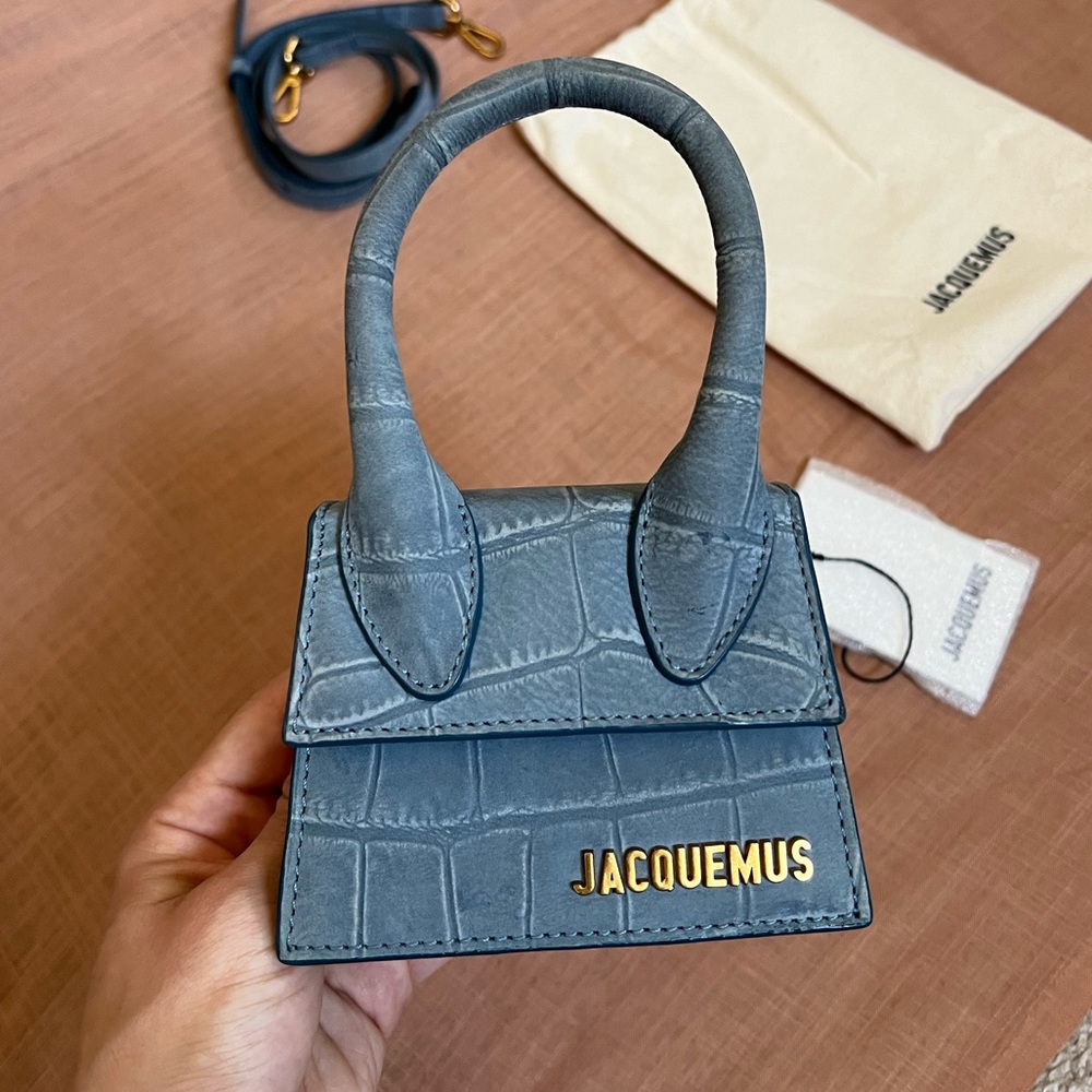 Jacquemus Le Chiquito Suede Croc Embossed Mini Bag in blue - Picture 7 of 17